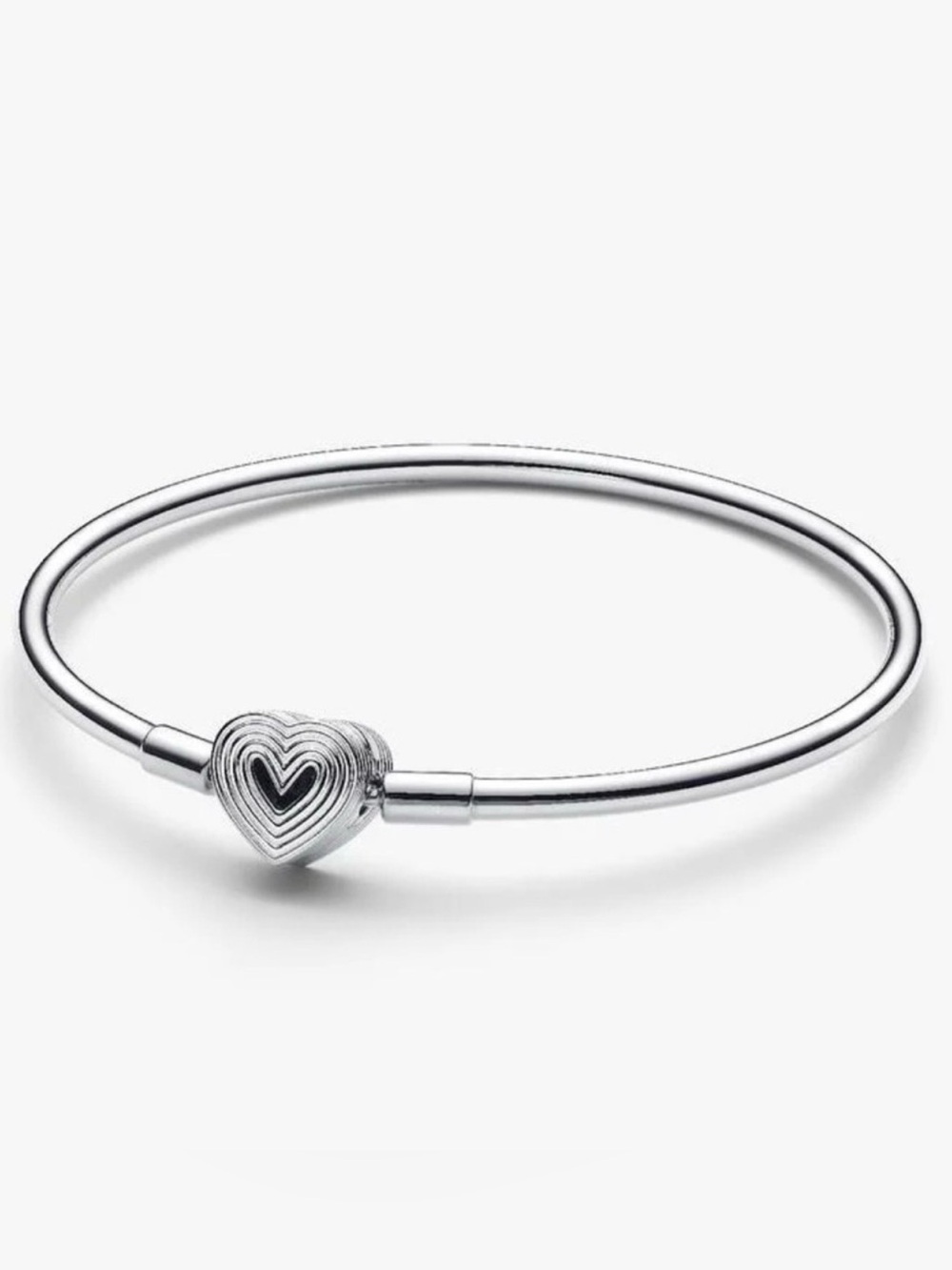 PANDORA Radiating Heart Clasp Bangle Bracelet Sterling Silver 7.5”/19cm~Gift Box